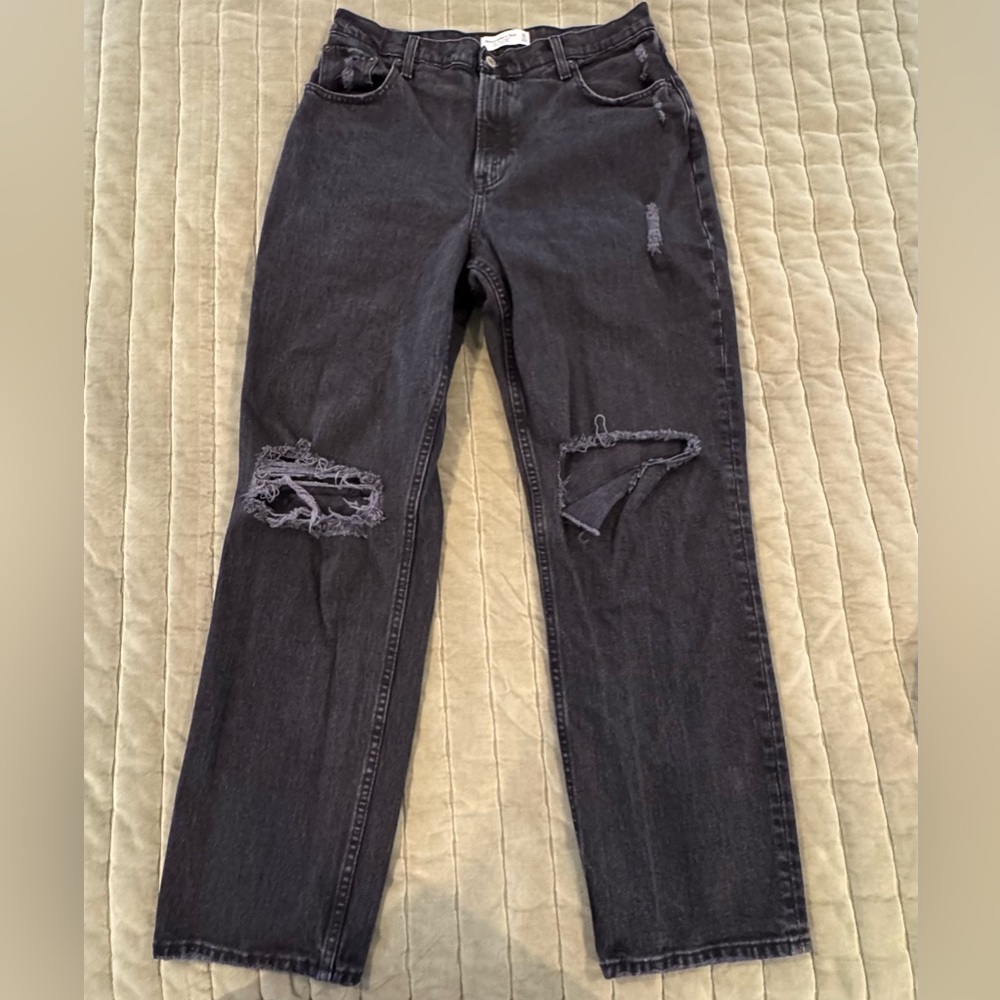 Abercrombie Curve Love Distressed Black Jeans